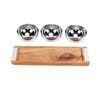 Fdit Plateau de Service avec 3 Bols, Ensemble de Plats en Bois for Apéritif, Collation, Sauce, Fruits Secs