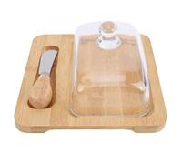 Fdit Porte-Beurre, Récipient de Beurre Facile à Trancher avec Outil de , Plateau de Fromage, Couvercle en Verre scellé, Coffre-fort du Lave-vaisselle, Conception de la Sauvegarde de (Couleur du bois)
