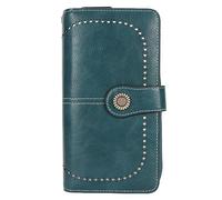 Fdit Portefeuille en Cuir avec Blocage, Portefeuille en PU pour Femme avec Fermeture à Double Pression et Dragonne Amovible, Porte-Cartes à Fermeture éclair en Métal doré pour Pièces (Paon Bleu)