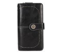 Fdit Portefeuille en Cuir avec Blocage, Portefeuille en PU pour Femme avec Fermeture à Double Pression et Dragonne Amovible, Porte-Cartes à Fermeture éclair en Métal doré pour Pièces (Black)