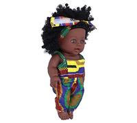 Fdit Poupée bébé Fille Noire 30 Cm Reborn bébé Poupée en Vinyle PVC, Implant fabriqué à la Main Cheveux Explosifs pour Enfant Jouet Récréation (Q12.040 Salopette Batik)