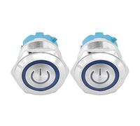 Fdit Power Light Sign Métal Dush Bouton Commutateur avec IP65 Sécurité Grade 2pcs 22mm Tête Plate Intermédiaire 4 Pin Rouge Vert Jaune Bleu Blanc pour Faire des Projets Auto-(BLUE)