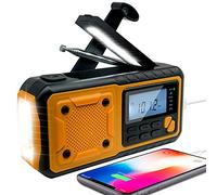 Fdit Radio Météo d'urgence Solaire à Manivelle Numérique FM AM WB avec Fonction Batterie Externe pour Activités de Plein Air Noir Orange