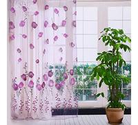 Fdit Rideau en Voile Panneau Fenêtre Motif de Tulipes Impression Florale Tulle Sheer Drapé Balcon Diviseurs Écran Floral Gland pour Chambre Salon Chambre Decor 100 * 200cm(Violet)