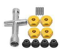 Fdit Roue de 12 Mm Adaptateur Hexagonal de 5 Mm D'épaisseur, Robust M4 Not Noix de Glissement avec Une clé Transversale pour Les Mises à Niveau de la Voiture RC et L'entretien (Gold)