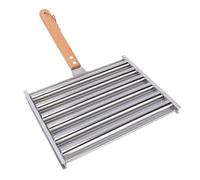 Fdit Rouleau à Hot-Dog en Acier Inoxydable, Support de Barbecue de 5 Capacités pour Hot-Dogs avec Poignée en Bois pour Les Grillades en Plein Air, Le Camping et Les Fêtes dans Le