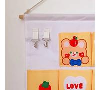 Fdit Sac de Rangement Mural avec Couche Intérieure Imperméable, Design fixé au Mur, pour Dortoir, Placard, Chevet, Porte (Grand Ours Pomme)