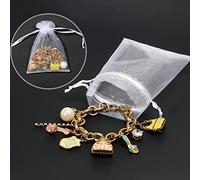 Fdit Sacs en Organza Blancs 100 Pièces, Pochettes en Mesh 10x15cm avec Rubans pour Bijoux Mariage Fêtes