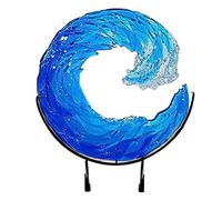 Fdit Sculpture de Vagues de L'océan en Verre Artisanal, Belle Décoration de Bureau avec Une Merde à Eau Ronde Bleue tourbillonnante. (2)