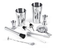 Fdit Service à Cocktail, Kit de Barman en Acier 304 de 10 Pièces avec | Construction en Acier 304, Shakers de 600 et 750 Ml, 2 Tasses de Mesure, Cuillère Spiralée, Outils à glace.