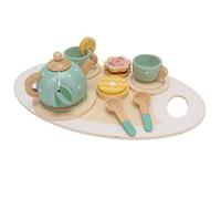 Fdit Service à thé en Bois, Jouet de Simulation, Simulation Exquise pour Petites Filles, Améliore Les Compétences de Communication Linguistique pour Les Enfants de Plus de 36 Mois