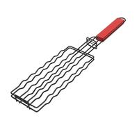 Fdit Support à Saucisses, Support à Hot-Dog en Fer pour 6 Saucisses avec Poignée en Bois Résistant à la Chaleur, Outil de Barbecue Compact pour Le Camping et Le Hayon (Black)