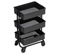 Fdit Support de Rangement à 3 Niveaux pour Maison de Poupée, Beau Chariot en Métal pour Décoration de Cuisine de Maison de Poupée, avec Roues pour Le Divertissement des Enfants (Black)