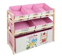 Fdit Support de Rangement de Dessin animé Rose, étagère de Rangement de Jouets en Bois pour Enfants, Boîte de Rangement de Grande capacité, Organisateur de Rangement pour Enfants pour
