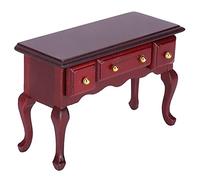 Fdit Table de Maison de Poupée Miniature, Bureau de Maison de Poupée en Bois à 3 Tiroirs avec Motif Floral Rétro pour la Décoration de Maison de Poupée à L'échelle 1:12