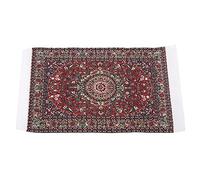 Fdit Tapis Miniature pour Maison de Poupée à L'échelle 1:12, Fil de Soie Rayonne tissé, Tapis de Sol de 6,3 X 3,9 Pouces avec Pompons, Couleurs Vives, Décoration de Maison de Poupée (Satin Rouge)