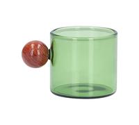 Fdit Tasse à café en Verre avec Poignée en Bois de Santal, Tasse en Verre à Double Paroi de Style Vintage pour thé Latte et Cappuccino, Résistante aux Hautes Températures pour (GREEN)