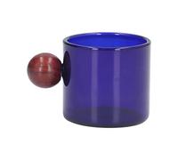 Fdit Tasse à café en Verre avec Poignée en Bois de Santal, Tasse en Verre à Double Paroi de Style Vintage pour thé Latte et Cappuccino, Résistante aux Hautes Températures pour (BLUE)