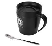 Fdit Tasse à café isotherme en acier inoxydable de 330 ml avec cuillère et couvercle Noir