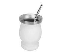 Fdit Tasse à thé Gourde 8oz, Tasse Isolée en Acier Inoxydable à Double Paroi avec Cuillère Paille et Brosse, pour thé café Vin (230ml)