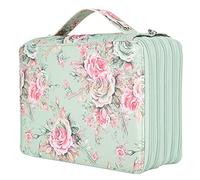 Fdit Trousse à Crayons de Grande capacité, Organisateur de Rangement pour Stylos à 5 Couches avec 252 Emplacements Individuels, étui de Fournitures D'art en PU avec Dragonne (roses sur fond vert)