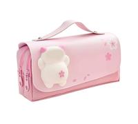 Fdit Trousse à crayons double couche de grande capacité, porte-stylo pour filles, en PU et tissu Oxford, sac portable pour matériel scolaire mignon pour dortoir