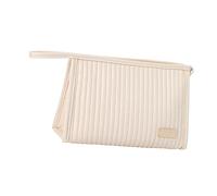 Fdit Trousse de Maquillage en Cuir PU Grande capacité, Couleur Vive, étui Portable avec Poche Filet Respirante pour Articles de Toilette et Essentiels de Voyage (Beige)