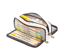 Fdit Trousse en toile de grande capacité, sac de papeterie multi-poches avec double ouverture pour l'école des étudiants avec espace de stockage en couches (goutte de pluie de