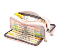 Fdit Trousse en toile de grande capacité, sac de papeterie multi-poches avec double ouverture pour l'école des étudiants avec espace de rangement en couches (grande grille blanche