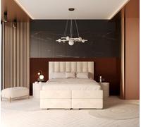 FDM Lit à sommier tapissier rembourré, espace de rangement, en velours de qualité supérieure, avec tête de lit rembourrée, 140 x 200, 160 x 200, 180 x 200 cm, avec tête de lit rembourrée, crème Paris