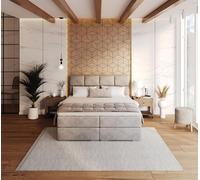 FDM Lit à sommier tapissier rembourré, espace de rangement, en velours de qualité supérieure, avec tête de lit rembourrée, 140 x 200, 160 x 200, 180 x 200 cm, avec tête de lit rembourrée, souris Paris