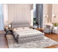 FDM Lit capitonné, avec tiroir de lit, 90 x 200, 120 x 200, 140 x 200, 160 x 200, 180 x 200 cm, avec espace de rangement, en velours, tête de lit rembourrée, sommier à lattes et cadre en métal