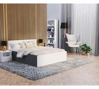 FDM Lit de rangement, avec tiroir de lit, 120 x 200, 140 x 200, 160 x 200, 180 x 200 cm, lit de rangement, en bois, grande tête de lit, sommier à lattes et cadre en métal, pliable, fabriqué en UE