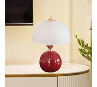 FDOIUTU Lampe de table de style moderne avec base en céramique, abat-jour rond en verre dépoli, lampe de table d'éclairage intérieur, adaptée à l'éclairage d'ambiance du salon (Rouge)
