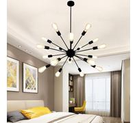 FDOIUTU Lustre moderne en métal, plafonnier étoile dorée, lustre de style industriel E27, éclairage multi-bras, adapté au salon, à la cuisine, (ampoule non incluse) (Têtes noires à 18 têtes)