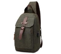 FDOIUTU Sac bandoulière moderne avec multiples poches et port USB, sac bandoulière décontracté offrant un grand espace de rangement et petit sac de voyage multifonction (Vert kaki)