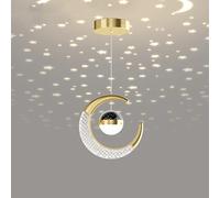 FDOIUTU Suspension Luminaire Lune avec Projection de petites étoiles LED 10W Lustre Plafonnier Éclairage de pour Chambre D'enfant Chambre, Café, Bar, Restaurant (lumière chaude, dorée)