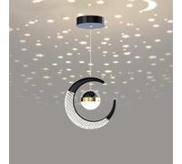 FDOIUTU Suspension Luminaire Lune avec Projection de petites étoiles LED 10W Lustre Plafonnier Éclairage de pour Chambre D'enfant Chambre, Café, Bar, Restaurant (lumière chaude, Noir)