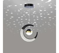 FDOIUTU Suspension Luminaire Lune avec Projection de petites étoiles LED 10W Lustre Plafonnier Éclairage de pour Chambre D'enfant Chambre, Café, Bar, Restaurant (lumière blanche, Noir)