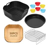 FDOUIGE Accessoires de friteuse à air chaud 23 cm - Accessoires XXL pour Friteuse à air chaud Cosori, 6,2 l, 6,4 l, Russell Hobbs 8 l, accessoires de friteuse à air avec moule en silicone, grille de