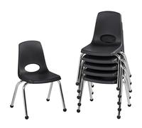 FDP 10363-BK Lot de 6 chaises d'école empilables de 35,6 cm avec pieds en acier chromé et patins à billes pour apprentissage à domicile ou salle de classe Noir