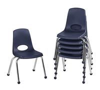 FDP-10363-NV Lot de 6 chaises empilables avec pieds en acier chromé et patins à billes pour étudiant à la maison ou en classe Bleu marine