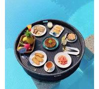 FDQAMLKX Plateau de Service Flottant en rotin de Luxe avec poignée, Plateau Flottant pour Piscine,pour Le Service de Piscine, Les Boissons, Le Brunch et Les Repas sur la Table