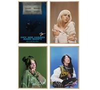 FDSFE Billie Eilish Lot de 4 couvertures d'album en toile édition limitée pour décoration de chambre à coucher, bureau, chambre, cadeau sans cadre, 20 x 30 cm