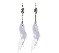 fdsmall Bohémie Feder Oreille Lange Quaste Feder Lange Kette Drop Retro Boho Oreille Fede Drofen Oreilles Dangle Kette Oreilles Schmuck Geschenk (White)
