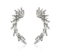 fdsmall Boucles d'oreilles en plaqué or 14 carats avec zircone cubique - 2 pièces - Feuille de cristal - Pour femme et fille, Acier allié