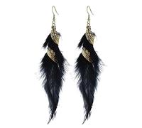 fdsmall Boucles d'oreilles en plumes pour femmes Boucles d'oreilles en fausses plumes Boucles d'oreilles bohémiennes à franges Boucles d'oreilles (Black)