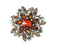 fdsmall Broche de fleur de cristal strass coloré pour les femmes élégante épingles de fête de mariage épingle de robe de mode vintage (brun)