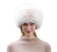 fdsmall Chapeau en Fourrure synthétique pour Femmes Hiver avec écharpe à Oreilles et Casquette de Ski Russe cosaque Chaude pour Dames (Blanc)