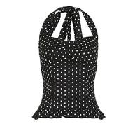fdsmall Femmes Halter Cou Crop Tops Polka Dot sans Manches Profond V Cou sans Dos tie-up Haut Hors épaule Gilets Camisole (FR/ES, Alpha/Lettres, M, Taille Normale, Taille Normale, Black 2)